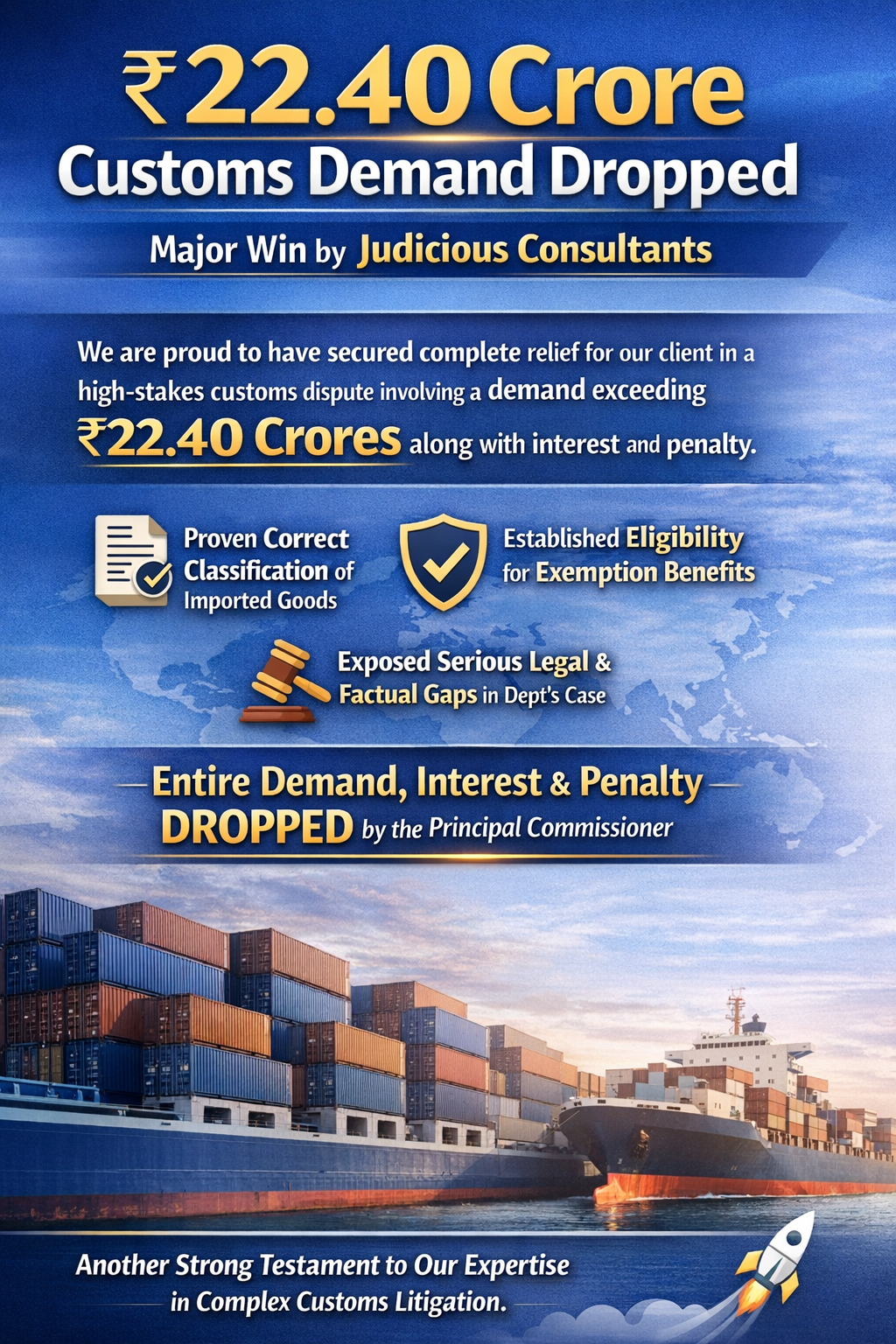 ₹22.40 Crore Customs Demand Dropped – Major Win by Judicious Consultants